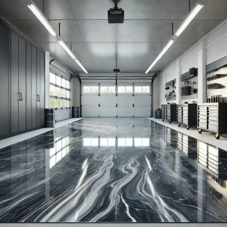A garage with an epoxy floor