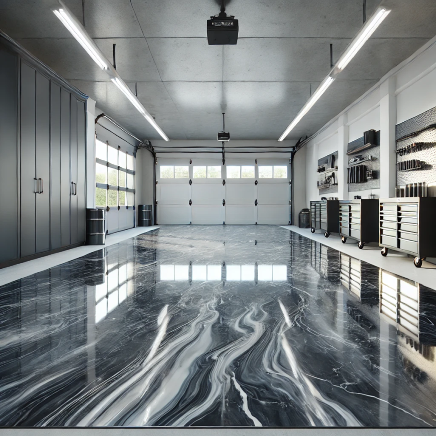 A garage with an epoxy floor