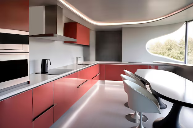 A kitchen with newly painted cabinets