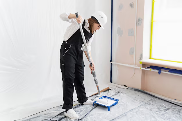 A woman painting the interior of a house