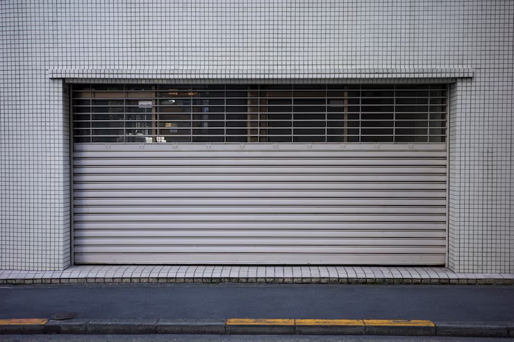 A newly painted garage door