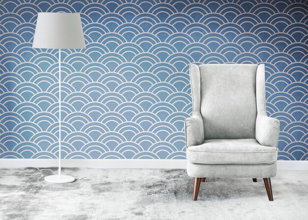 A chair and a floor lamp