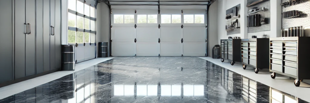 A garage with an epoxy floor