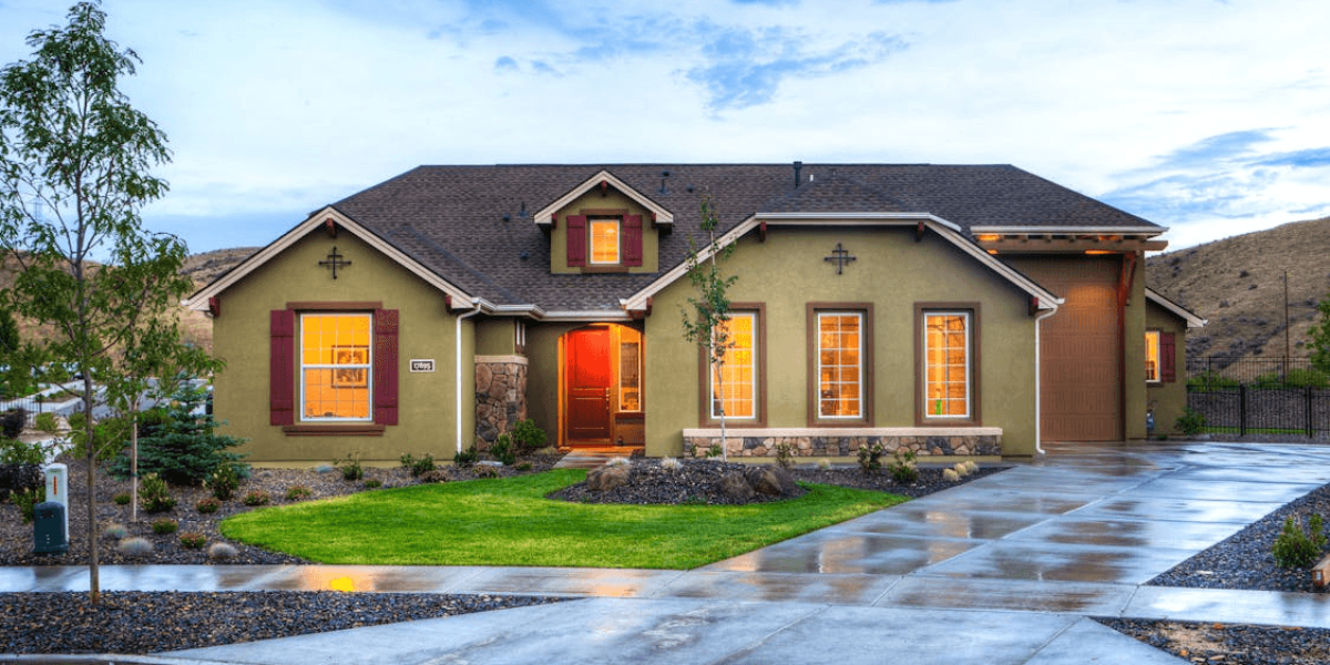 A house with olive green exterior paint
