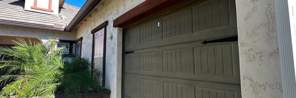 A newly painted garage door